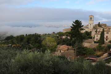 Landscape around Basilica Santa Chiara in Assisi, Umbria Italy