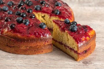 Fresh blueberry cake.Delicious rich blueberry cake.Selective focus