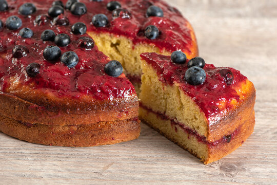 Fresh blueberry cake.Delicious rich blueberry cake.Selective focus