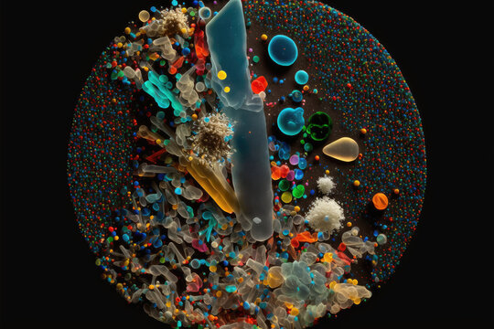 Microplastic Under Microscope, Small Bits Of Coral And Plastic - Generative AI, Generative, AI