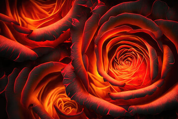 Fire Red Roses like Glowing Hot Embers, Close Up, Valentine's Day