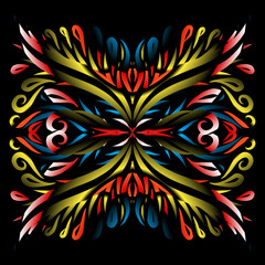 Fototapeta na wymiar Beautiful colourful gradient line art of indonesian traditional abstract batik dayak ornament for design template elements background 