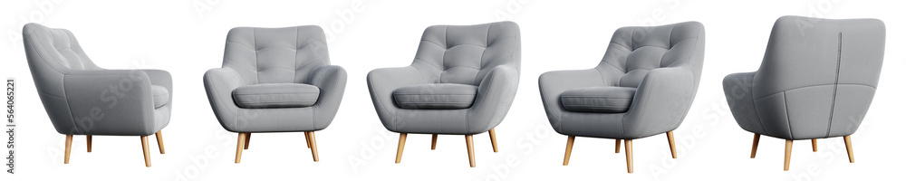 Poster armchair set isolated on transparent background. 3d render.