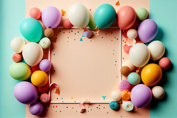 Festlicher Hintergrund mit Luftballons, Konfetti und Platzhalter zum Geburtstag - Generative Ai