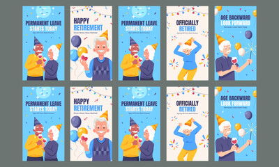 Fototapeta na wymiar happy retirement party social media stories vector flat design