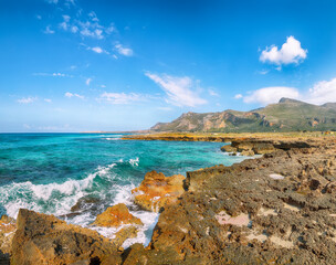 Picturesque seascape of Isolidda Beach near San Vito cape.
