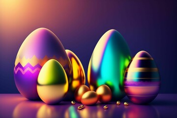 Personalized colorful and golden easter eggs. Happy Easter. Generative AI