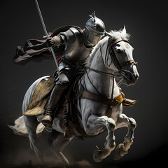 Black knight on horseback. Generative AI..