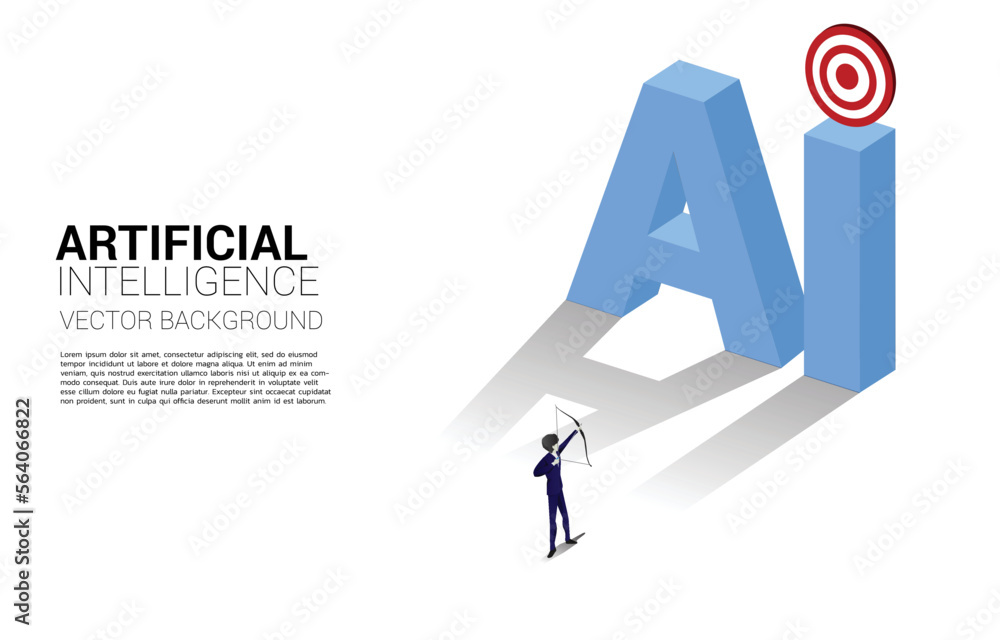 Aufkleber Businessman in suit shoot the arrow to AI text 3D. Business concept for machine learning and a.i artificial intelligence