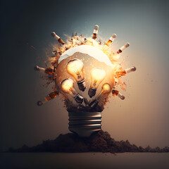 Creativity concept that inspires ideas, with lightbulb made from realistic art