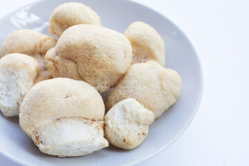 Fresh lion's mane mushroom on white background.