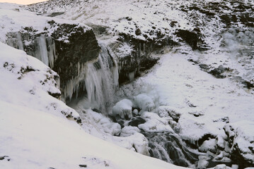Frozen Waterfall Highlands of Iceland in Winter