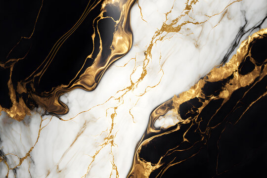 Luxurious marble background. Black and gold marble texture. Elegant white and gold marble background. Generative AI. © StylishDesignStudio