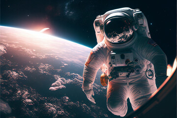  AI Generated Image of an astronaut floating in space above the Earth v1