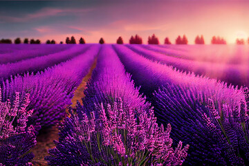 Fototapeta premium Lavender field sunset and lines