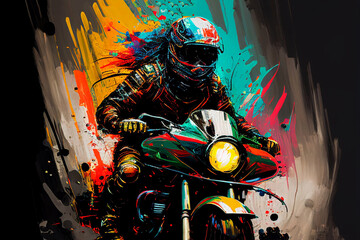 Motocyklista kolorowa abstrakcja ekspresjonizm akryl obraz © ArtPainting