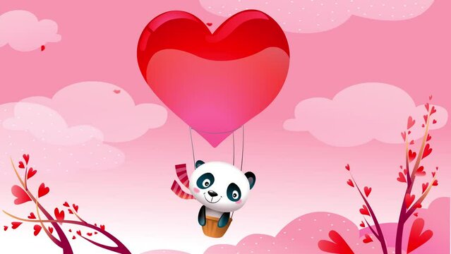 valentine day sale panda animation with heart romance art