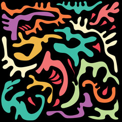 and drawn minimalistic abstract pattern. Blots of multicolored ink. Collage for modern print. Fashion template for design.