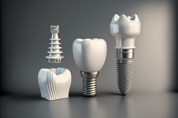 Set ceramic tooth dental implant model. Generation AI