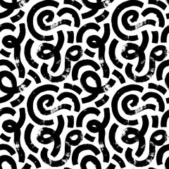 Organic geometric seamless pattern with bold curved lines. Swirls and curly brush strokes. Biological grunge squiggles. Chaotic vector black and white decorative texture. Grunge circular lines. 