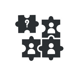 Careergrowth puzzle black icon. Cooperation, collaboration and partnership. Characters working on same project. Colleagues and partners. Cartoon flat vector illustration