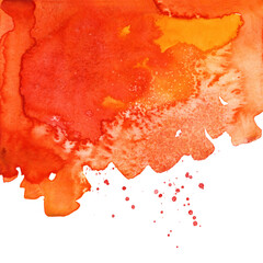 Bright painted red, orange and yellow watercolor splash isolated on white background. Hand drawn texture