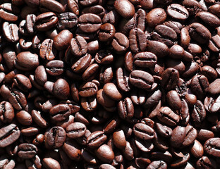 Close-up view of espresso coffee beans