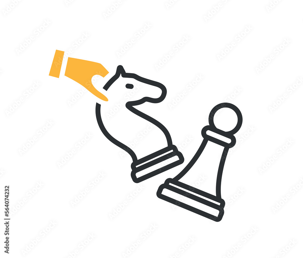 Poster chess piece color icon. chess player makes move, checkmate. poster or banner for website. game of lo