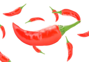 Fresh red chilies, paprika, hot, spice mix, Mexican paprika cayenne, organic plants, healthy vitamins. isolated on white background - clipping path
