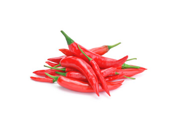 Fresh red chilies, paprika, hot, spice mix, Mexican paprika cayenne, organic plants, healthy vitamins. isolated on white background - clipping path