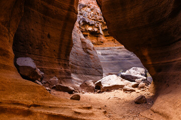 Scenic limestone canyon, Barranco de las Vacas in Gran Canaria, Canary islands, Spain