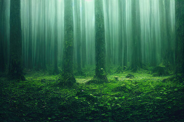 Obraz premium foggy and misty forest landscape
