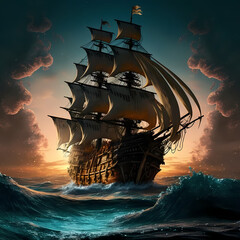 Fototapeta na wymiar Pirate ship, art, illustration. Generative AI.