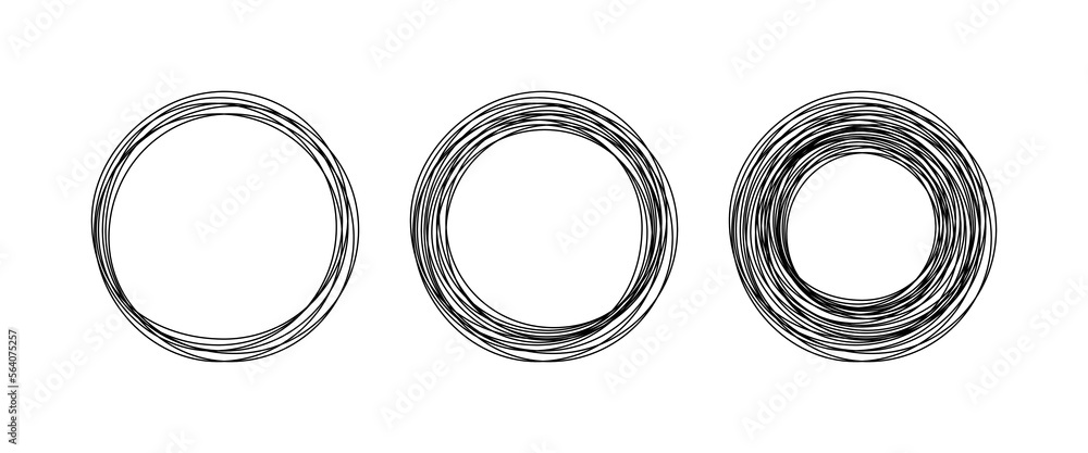 Poster black circles of continuous one line drawing. round circular sketch frames and speech bubble pen out