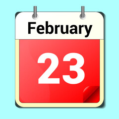 Cube shape calendar for February 23 on wooden surface with empty space for text,cube calendar