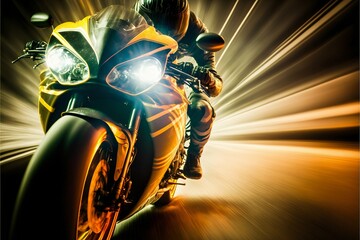 Sport racing bike high speed with road lights. Generative AI