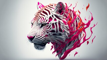 artistic white and red tiger head on white background