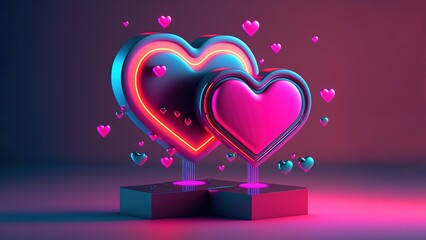 Neon heart Icon animation. Light Glowing blue Bright Symbol with black Background.