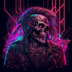 Neon Skeleton Punk Heavy Metal