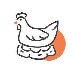 Chicken with eggs icon color. Interface for programs and applications. Farming and agriculture, proper nutrition and health care. Mother with children. Cartoon flat vector illustration