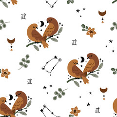 seamless pattern with zodiac gemini