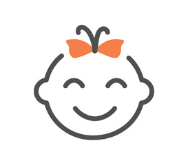 Child girl with bow icon. Sticker for social networks and messengers. Minimalistic creativity and art. Childhood and daughter, baby and toddler head. Cartoon flat vector illustration