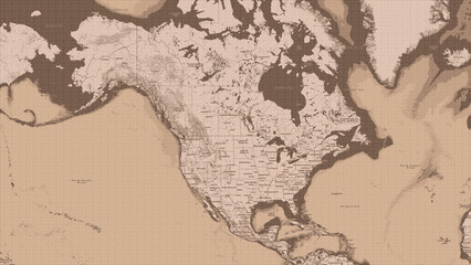 North America map. USA. Canada. Mexico. Vintage. Old style. 13 k x 7,5 k px. 300 ppi