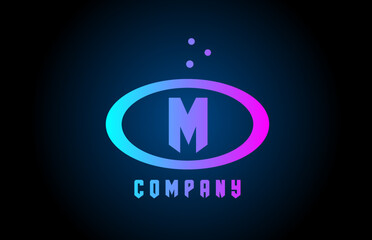 Obraz premium blue and pink M ellipse alphabet bold letter logo with dots. Corporate creative template design for company and business