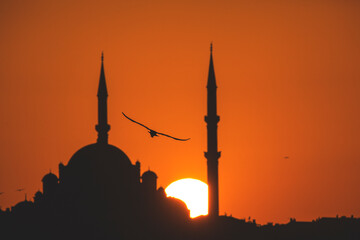 Sunset in the Fatih Mosque Minarets, Fatih Istanbul, Turkey