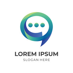 chat logo design with 3d green and blue color style