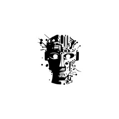 silhouette of robot head in isolated background