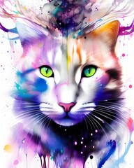 cat line art with ink drips, ink splash. Generative ai