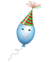 Luftballon mit Partyhut und lachendes Gesicht, 
Karte Vorlage für die Party,
Vektor Illustration isoliert auf weißem Hintergrund
