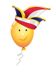 Luftballon mit Faschingshut und Gesicht, 
Karte Vorlage für die Party,
Vektor Illustration isoliert auf weißem Hintergrund
